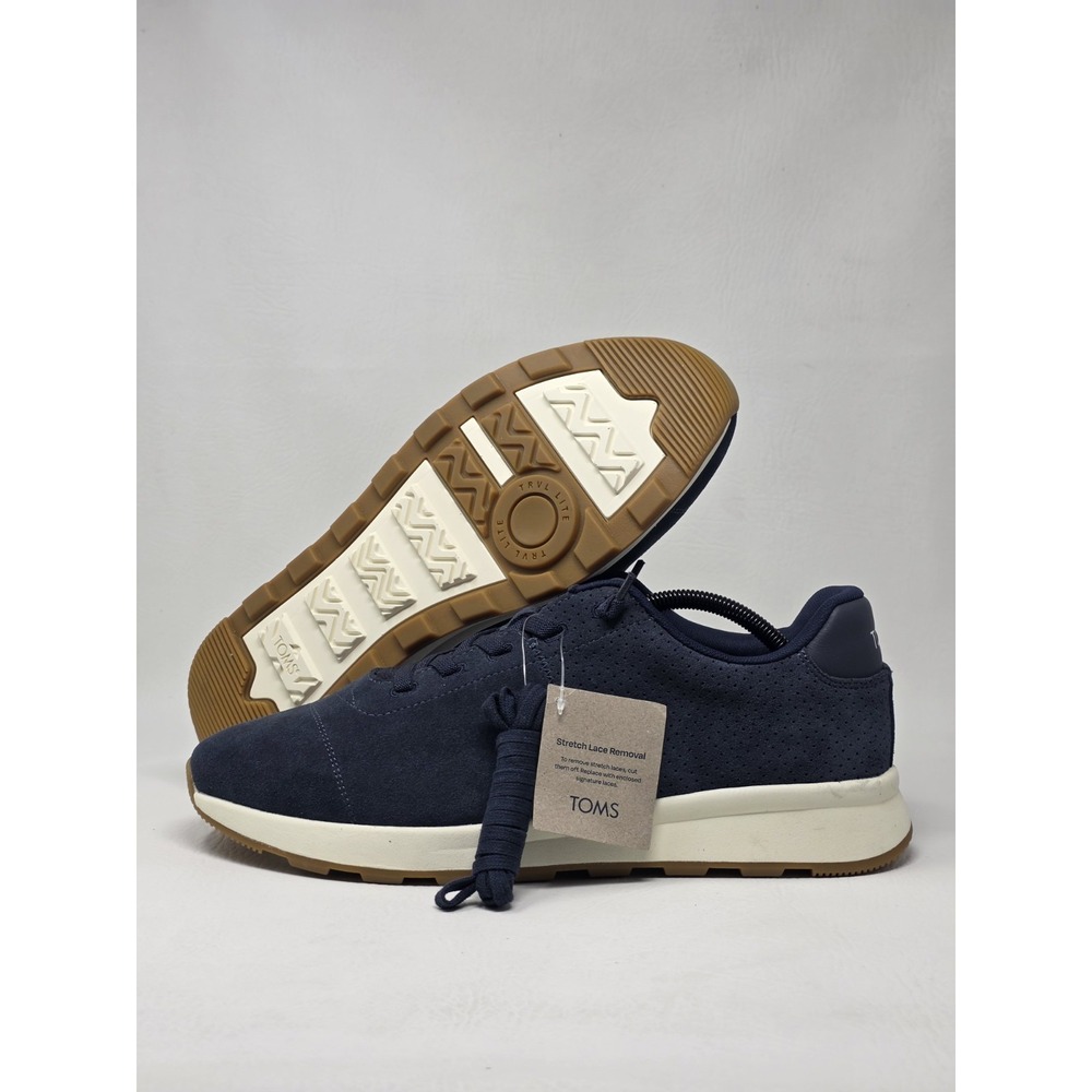TOMS Mens Sneaker Navy White Suede Lace Up Athletic Shoes Size 12 New